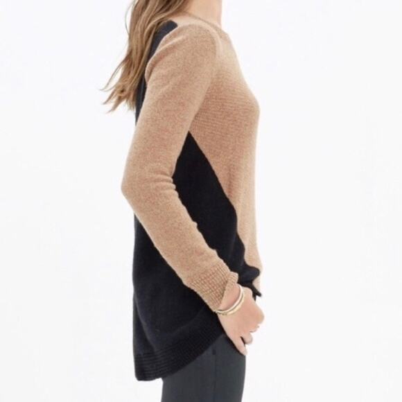 MADEWELL Back Zip Sweater SZ L NEW Brown Black Color Block Crewneck - Picture 8 of 12